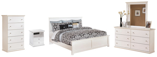 Bostwick Shoals King Panel Bed with Mirrored Dresser, Chest and Nightstand JR Furniture Store