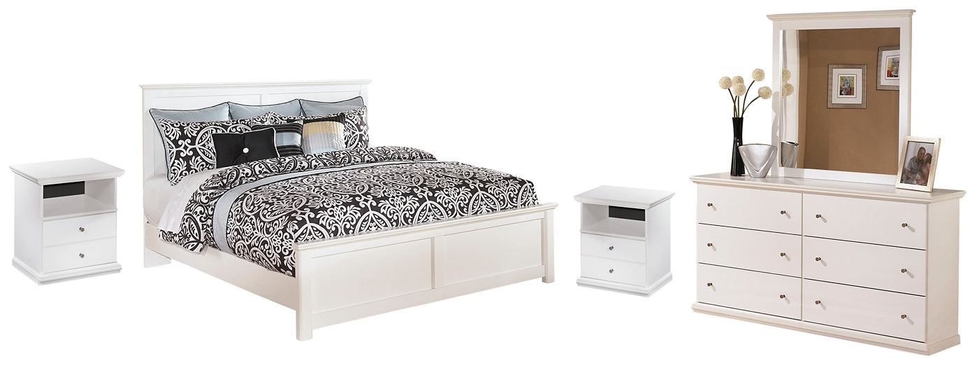 Bostwick Shoals King Panel Bed with Mirrored Dresser JR Furniture Store