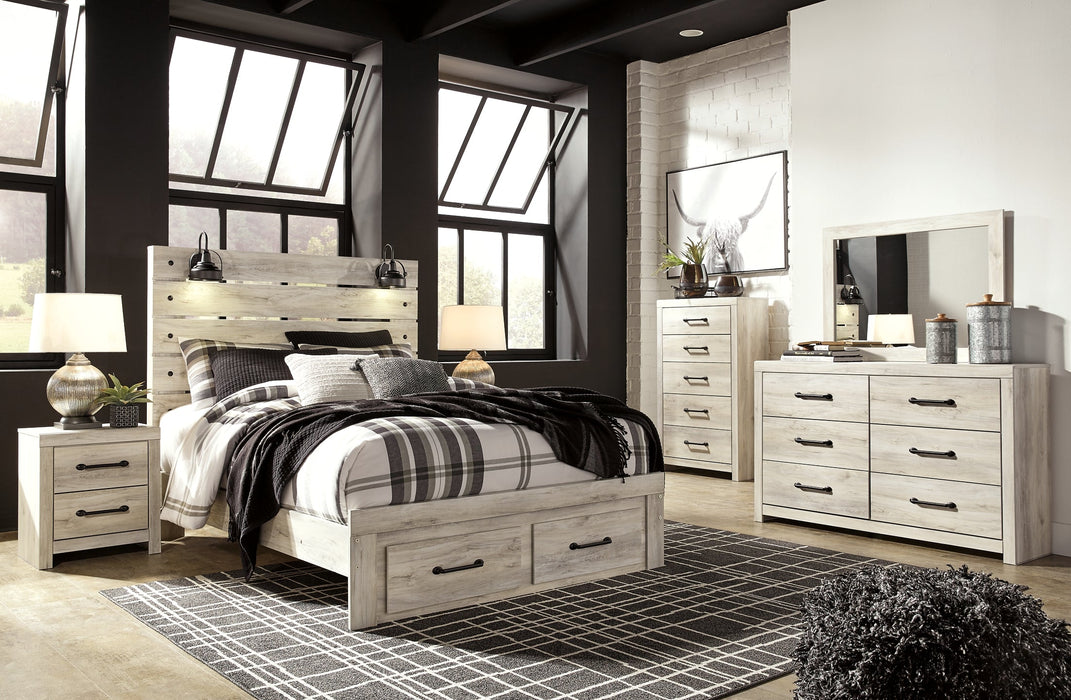 Cambeck Queen Panel Bed with 2 Storage Drawers with Mirrored Dresser, Chest and Nightstand JR Furniture Store