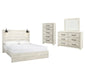 Cambeck Queen Panel Bed with Mirrored Dresser and Chest JR Furniture Store