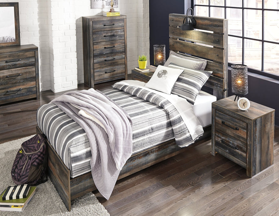 Drystan Twin Panel Bed with Mirrored Dresser and 2 Nightstands JR Furniture Store