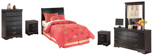 Huey Vineyard Twin Sleigh Headboard with Mirrored Dresser, Chest and 2 Nightstands JR Furniture Storefurniture, home furniture, home decor