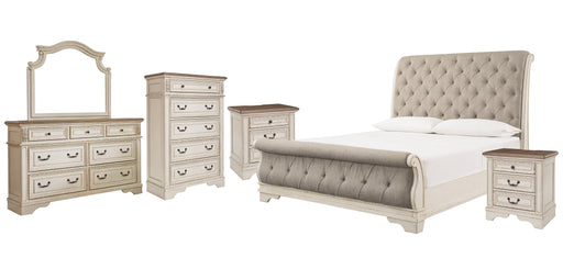 Realyn Queen Sleigh Bed with Mirrored Dresser, Chest and 2 Nightstands JR Furniture Storefurniture, home furniture, home decor