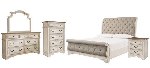 Realyn Queen Sleigh Bed with Mirrored Dresser, Chest and Nightstand JR Furniture Storefurniture, home furniture, home decor