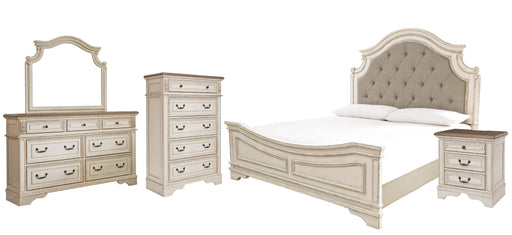 Realyn Queen Upholstered Panel Bed with Mirrored Dresser, Chest and Nightstand JR Furniture Storefurniture, home furniture, home decor