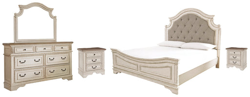 Realyn Queen Upholstered Panel Bed with Mirrored Dresser and 2 Nightstands JR Furniture Storefurniture, home furniture, home decor