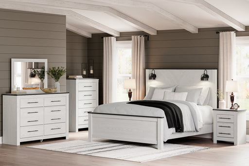 Schoenberg King Panel Bed with Mirrored Dresser, Chest and 2 Nightstands JR Furniture Storefurniture, home furniture, home decor