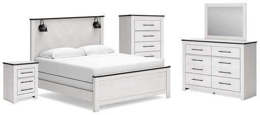 Schoenberg King Panel Bed with Mirrored Dresser, Chest and Nightstand JR Furniture Storefurniture, home furniture, home decor