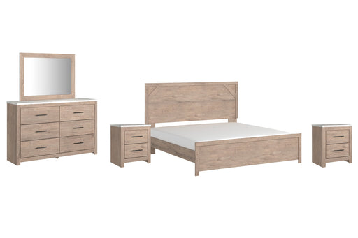 Senniberg King Panel Bed with Mirrored Dresser and 2 Nightstands JR Furniture Storefurniture, home furniture, home decor