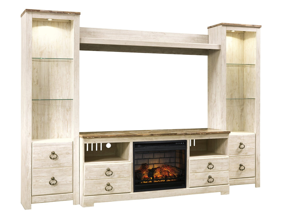 Willowton 4-Piece Entertainment Center with Electric Fireplace JR Furniture Storefurniture, home furniture, home decor
