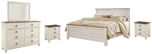 Willowton California King Panel Bed with Mirrored Dresser and 2 Nightstands JR Furniture Storefurniture, home furniture, home decor