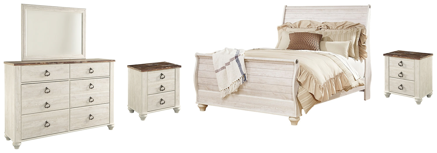 Willowton King Sleigh Bed with Mirrored Dresser and 2 Nightstands JR Furniture Storefurniture, home furniture, home decor