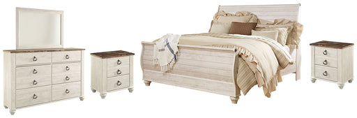 Willowton King Sleigh Bed with Mirrored Dresser and 2 Nightstands JR Furniture Storefurniture, home furniture, home decor