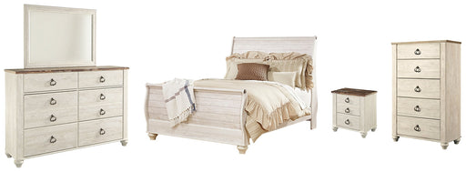Willowton Queen Sleigh Bed with Mirrored Dresser, Chest and Nightstand JR Furniture Storefurniture, home furniture, home decor