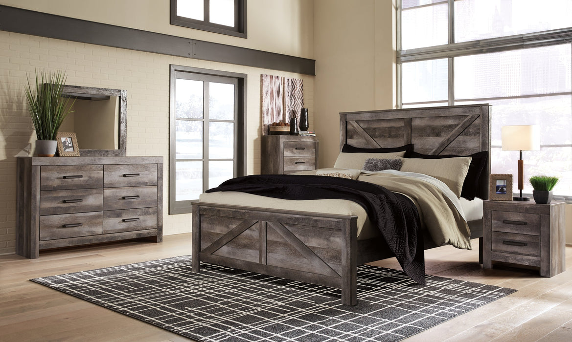 Wynnlow King Crossbuck Panel Bed with Mirrored Dresser, Chest and 2 Nightstands JR Furniture Storefurniture, home furniture, home decor