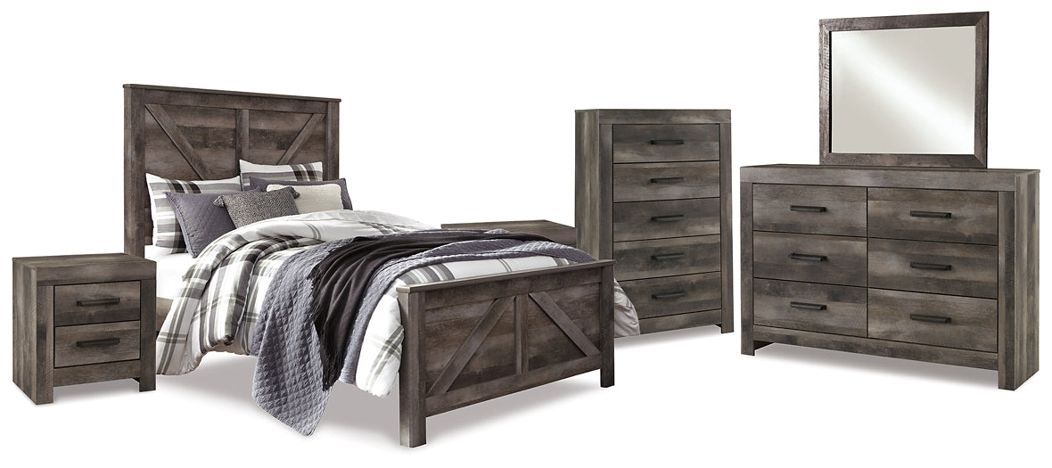 Wynnlow Queen Crossbuck Panel Bed with Mirrored Dresser, Chest and 2 Nightstands JR Furniture Storefurniture, home furniture, home decor