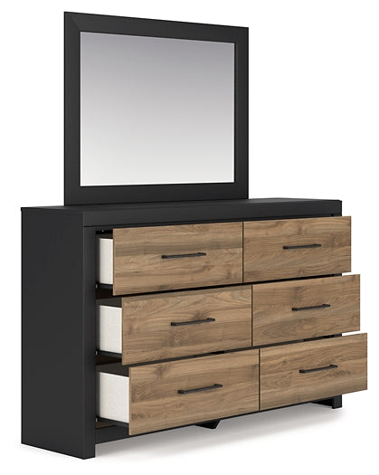Vertani King Panel Bed with Mirrored Dresser and Nightstand