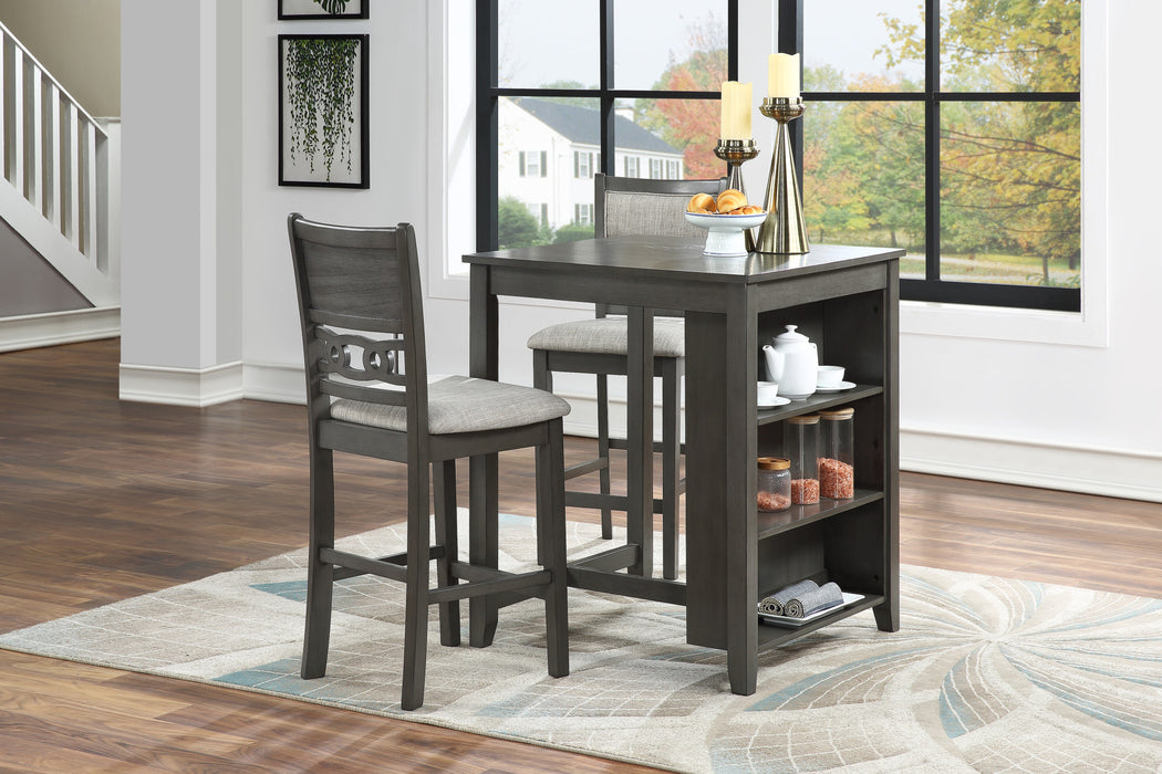 GIA 3 PC 30" STORAGE COUNTER TABLE & 2 CHAIRS-GRAY