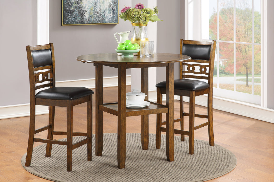 GIA 3 PC 42" COUNTER DROP LEAF TABLE & 2 CHAIRS-BROWN