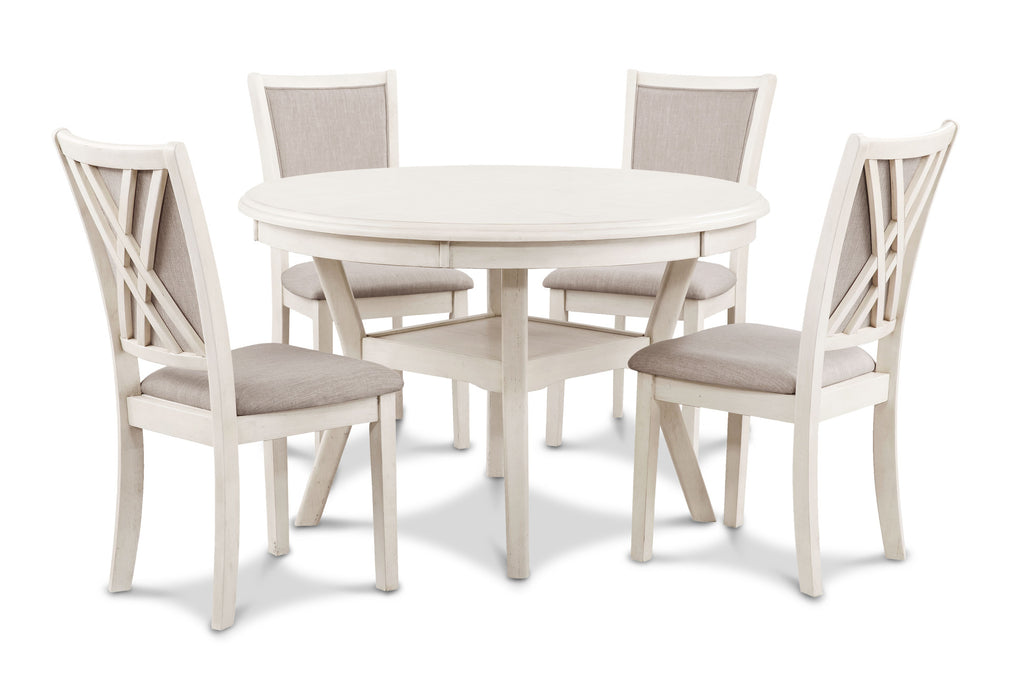 AMY 5 PC 47" ROUND DINING SET- BISQUE