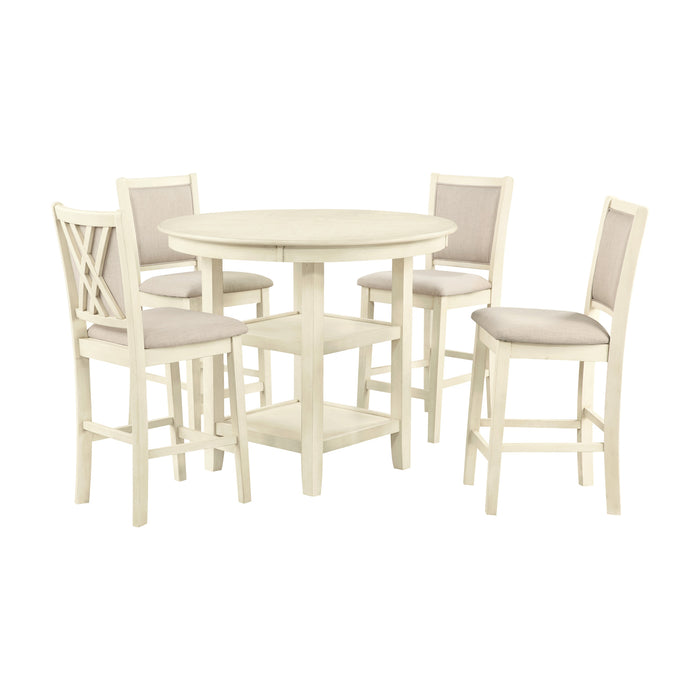 AMY 5 PC 42" ROUND COUNTER TABLE SET-BISQUE