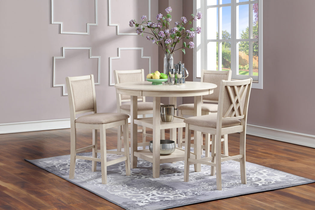 AMY 5 PC 42" ROUND COUNTER TABLE SET-BISQUE