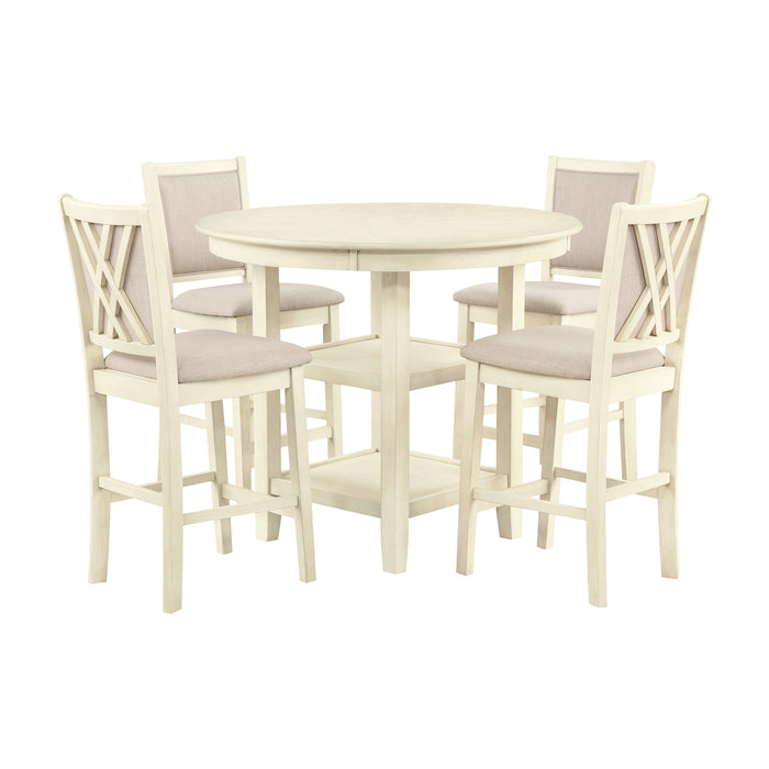 AMY 5 PC 42" ROUND COUNTER TABLE SET-BISQUE