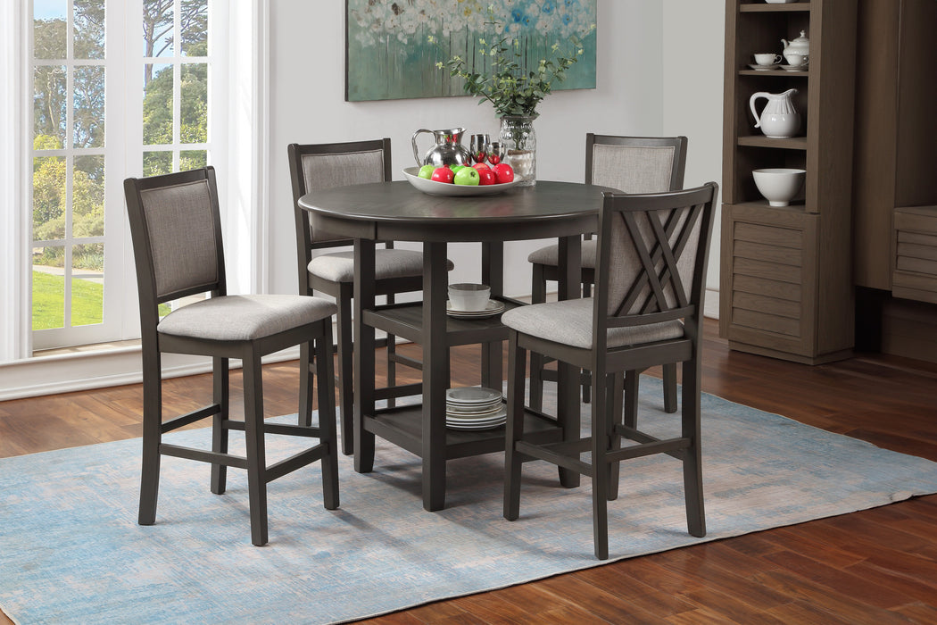 AMY 5 PC 42" ROUND COUNTER DINING SET-GRAY
