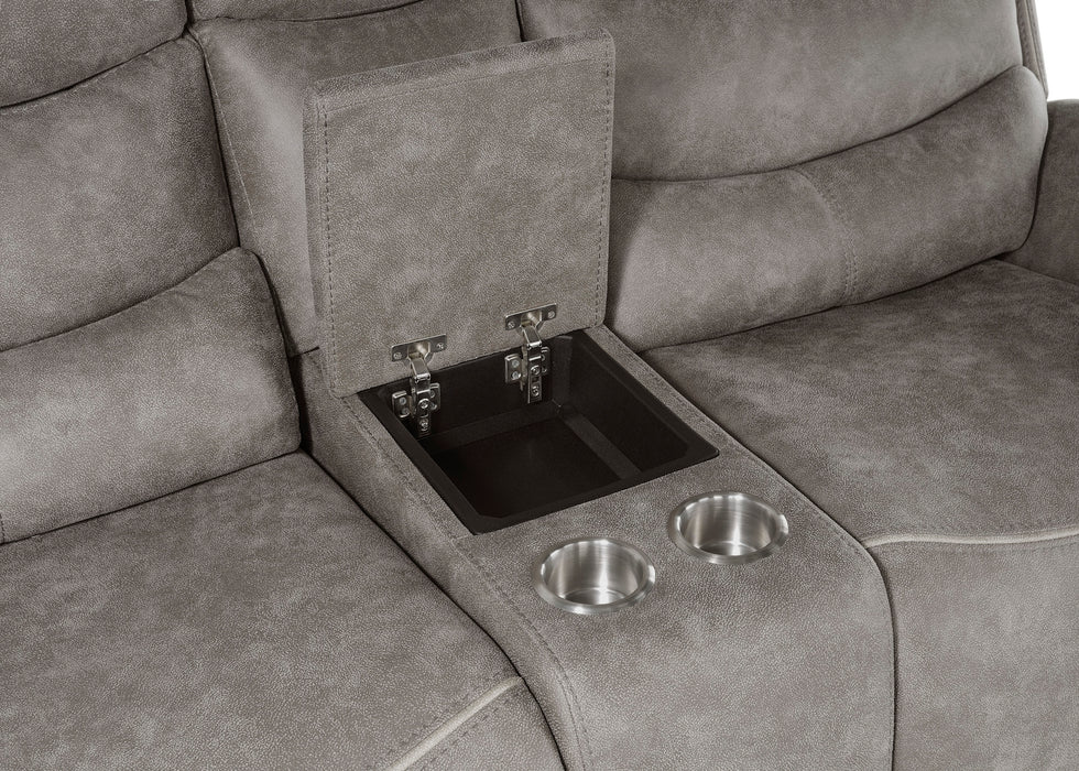 KAMARI CONSOLE LOVESEAT W/ DUAL RECLINERS-GRAY