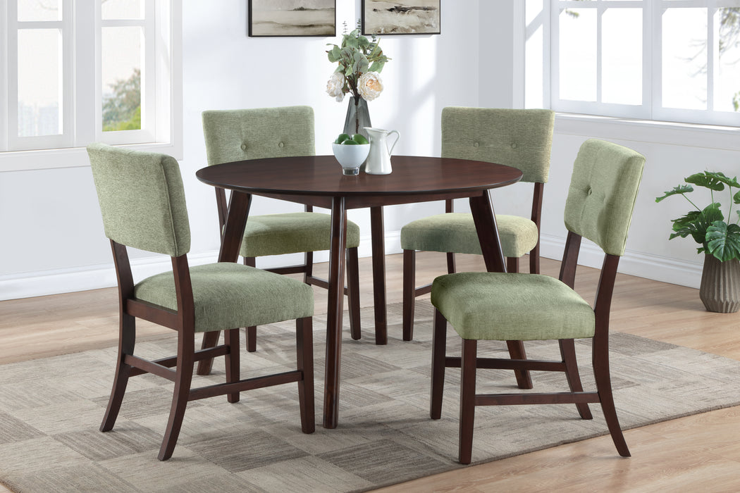 TIOGA - 47" ROUND DINING TABLE + 4 GREEN CHAIRS
