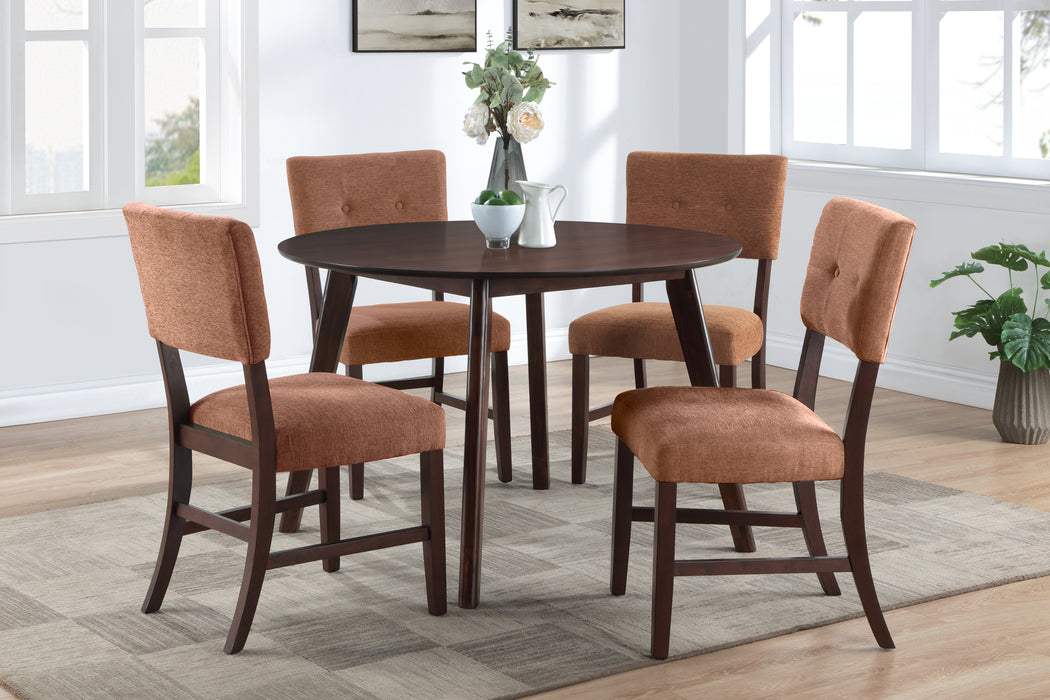 TIOGA - 47" ROUND DINING TABLE + 4 BROWN CHAIRS