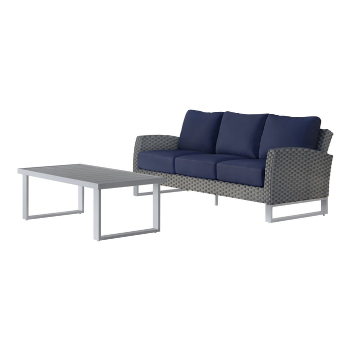 FIJI 2 PC SOFA AND SLAT TOP COFFEE TABLE SET-BLUE