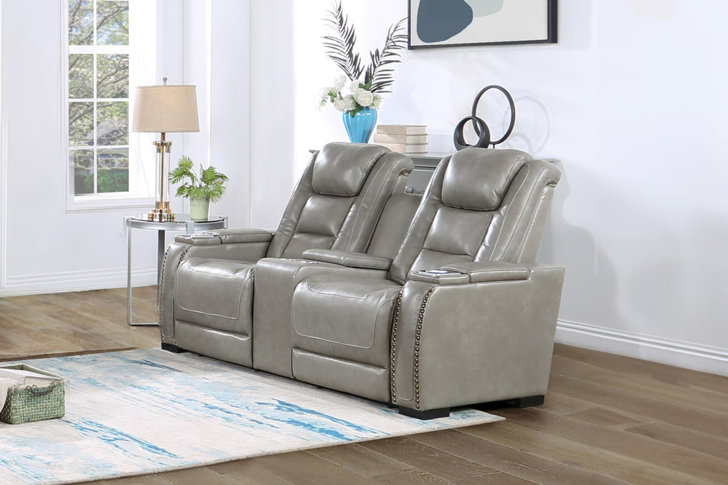 BRECKENRIDGE II CONSOLE LOVESEAT W/ PWR FR & HR-LT GRAY