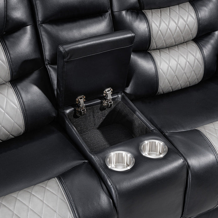 NIKKO CONSOLE LOVESEAT W/ DUAL RECLINERS-BLACK/GRAY