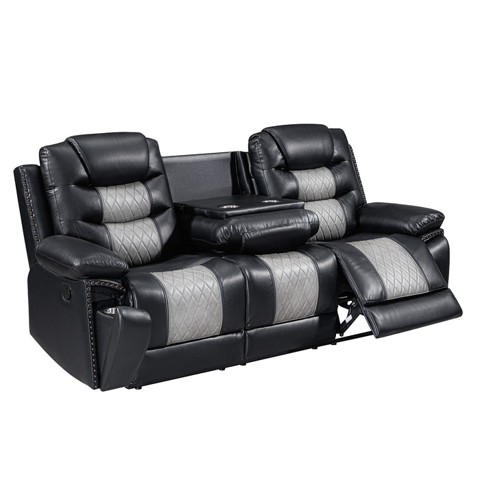 NIKKO  SOFA W/DUAL RECLINER-BLACK/GRAY