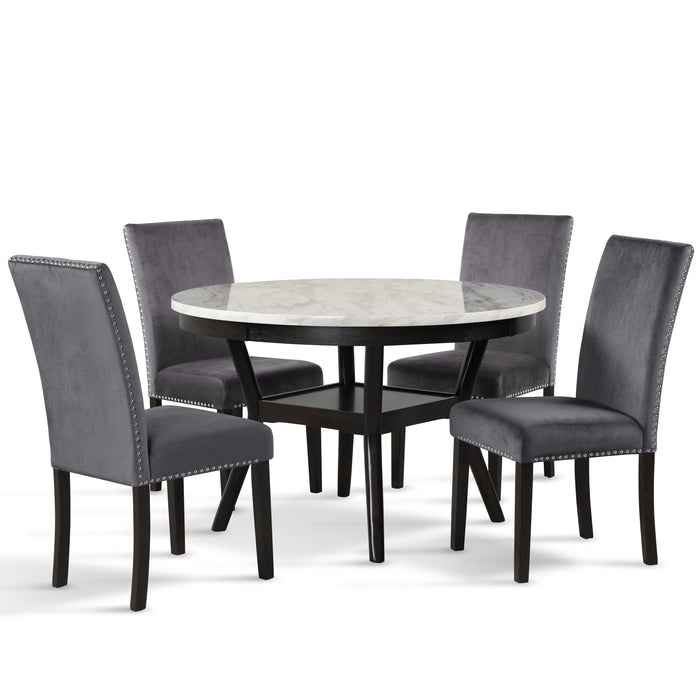 CELESTE ROUND DINING TABLE W/ 4 GRAY CHAIRS