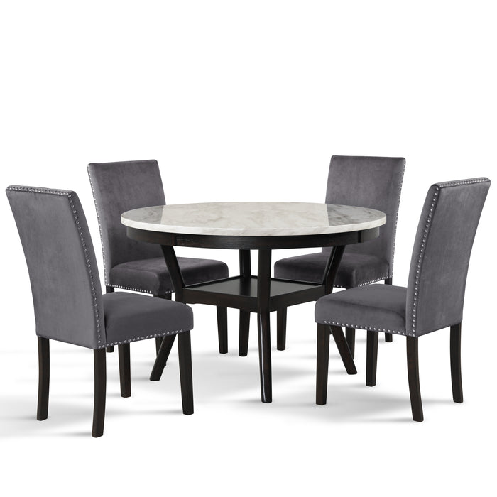 CELESTE ROUND DINING TABLE W/ 4 GRAY CHAIRS