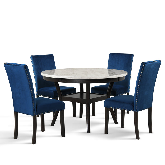 CELESTE ROUND DINING TABLE W/ 4 BLUE CHAIRS