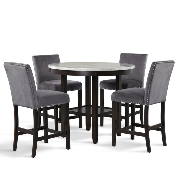 CELESTE  ROUND COUNTER TABLE W/ 4 GRAY CHAIRS