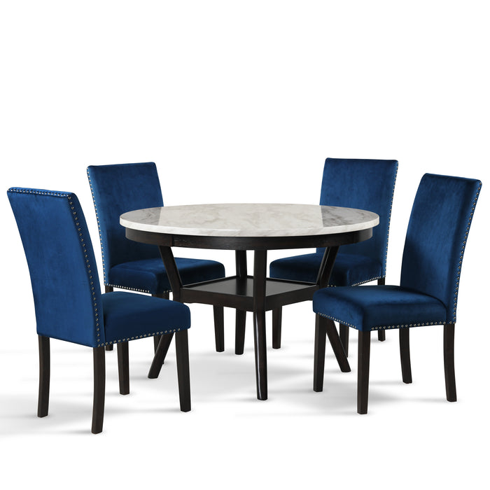 CELESTE ROUND DINING TABLE W/ 4 BLUE CHAIRS