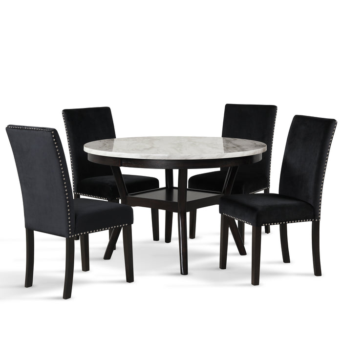 CELESTE ROUND DINING TABLE W/ 4 BLACK CHAIRS