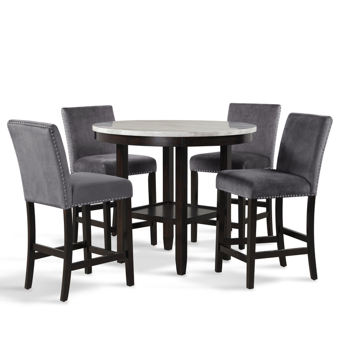 CELESTE  ROUND COUNTER TABLE W/ 4 GRAY CHAIRS
