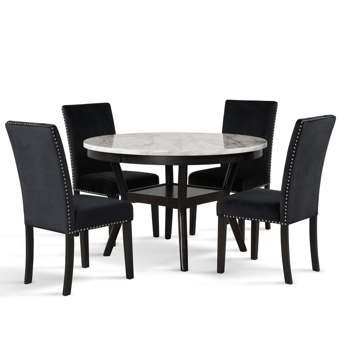 CELESTE ROUND DINING TABLE W/ 4 BLACK CHAIRS