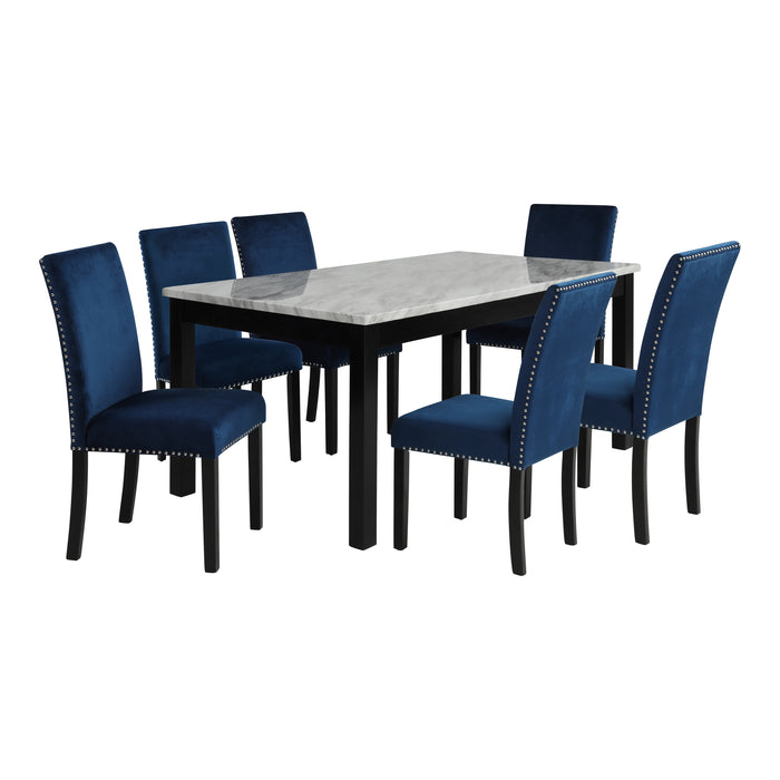 CELESTE - 64"  DINING TABLE W/ 6 BLUE CHAIRS