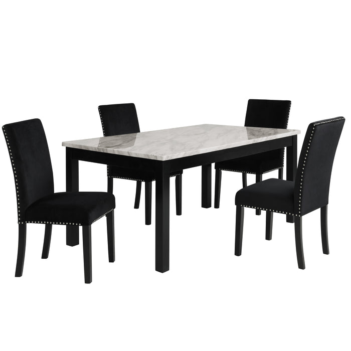CELESTE - 64" DINING TABLE W/ 4 BLACK CHAIRS