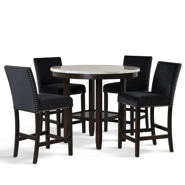 CELESTE  ROUND COUNTER TABLE W/ 4 BLACK CHAIRS