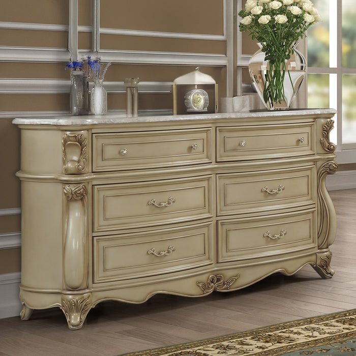 MONIQUE DRESSER W/MARBLE TOP-CHAMPAGNE