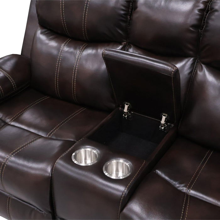 KELLEN CONSOLE LOVESEAT W/ DUAL RECLINERS-BROWN