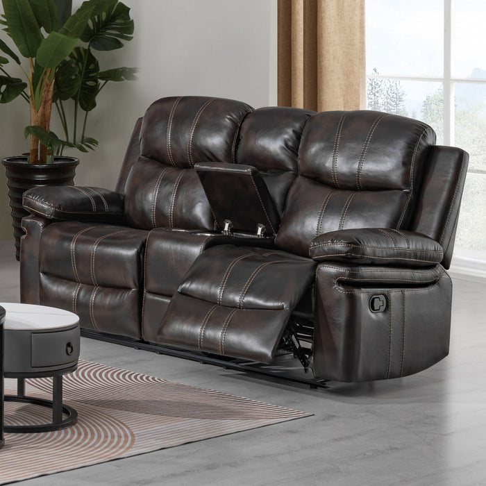 KELLEN CONSOLE LOVESEAT W/ DUAL RECLINERS-BROWN