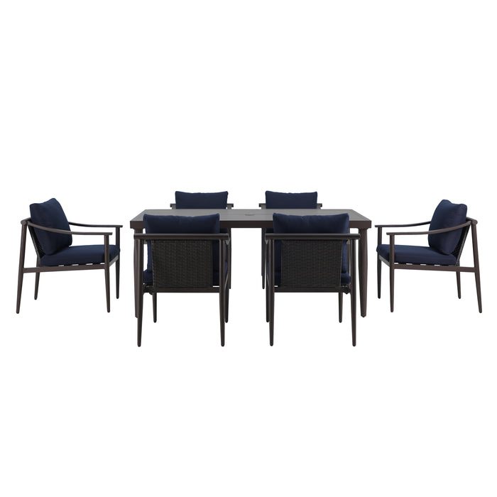 MOANA PATIO 7PCS DINING SET -  TABLE W/6 BLUE CHAIRS